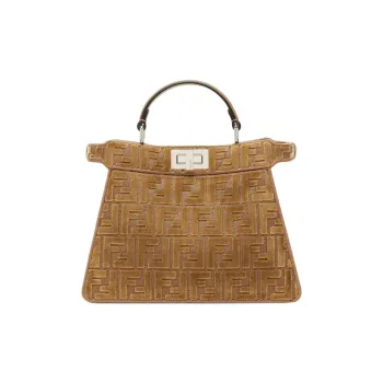 FENDI Peekaboo ISeeU Calfskin One Shoulder Handbags Small Size Women's Beige
