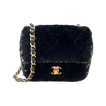 CHANEL Tweed Flap Bag Shoulder Bag Women's Black & Gold