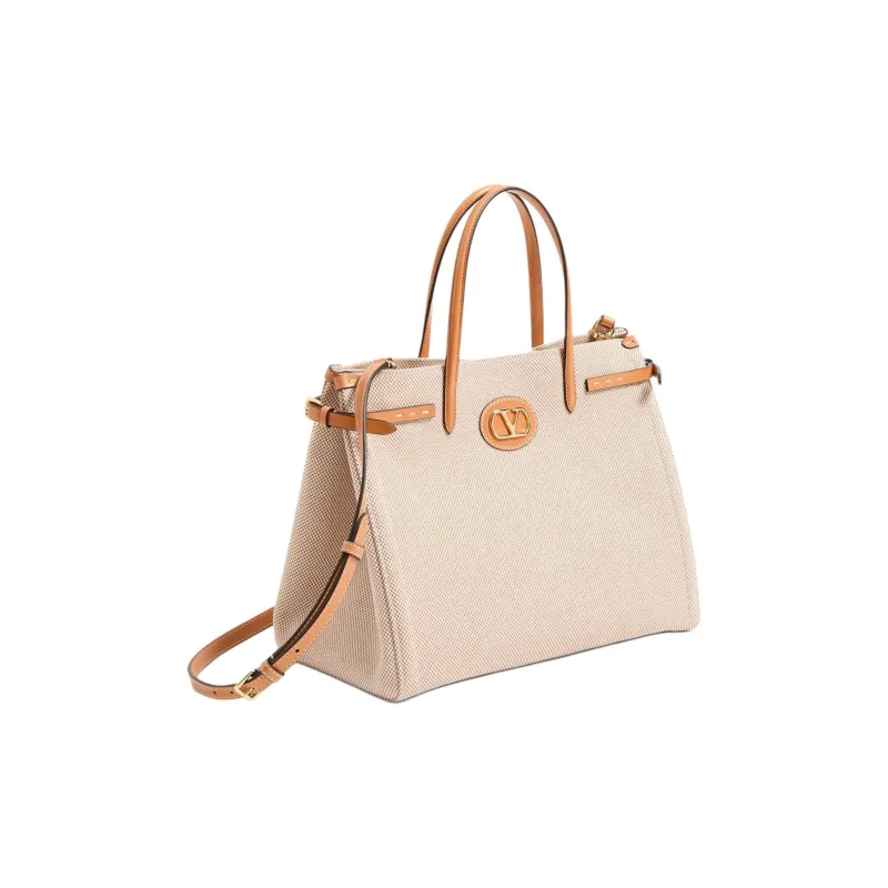 Valentino GARAVANI Canvas Tote Bag Shopping Bag Shoulder Bag Crossbody Bag Handbag Medium Size Women's Natural Tobacco-1