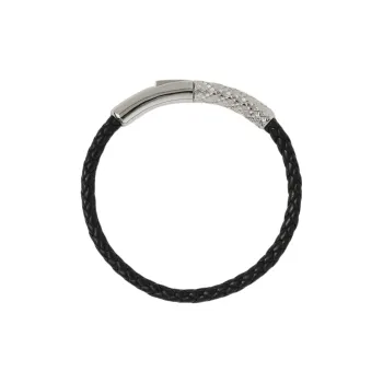 Burberry Brass Palladium Plated Lambskin Leather Bracelets Unisex Black