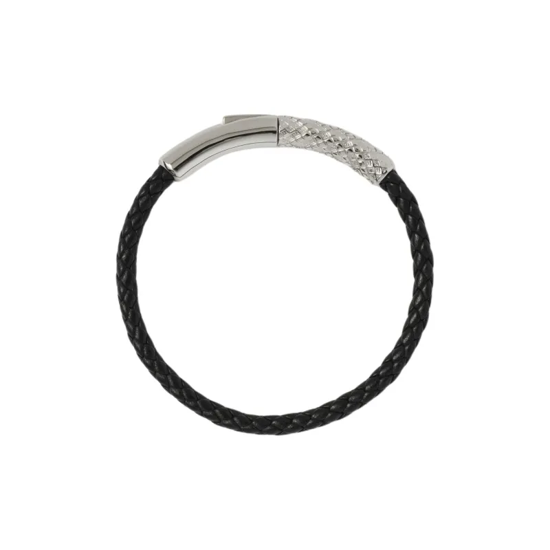 Burberry Brass Palladium Plated Lambskin Leather Bracelets Unisex Black-0