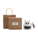 [Lucky Cat]Rich Overnight Tea Cup_Beige Sand Black (White Lid)