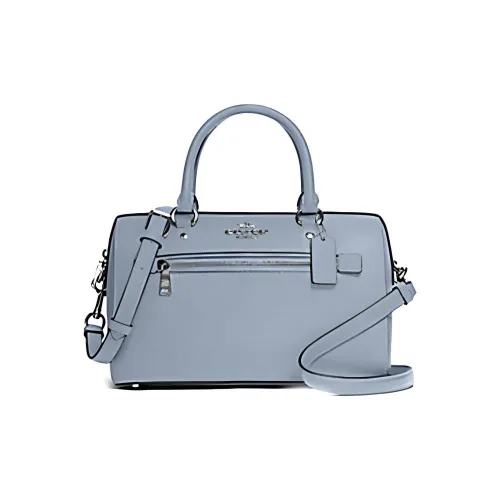 COACH Rowan Leather Boston Bag, Handbag, Shoulder Bag, Crossbody Bag Large Size Women's Haze Blue/Morandi Color