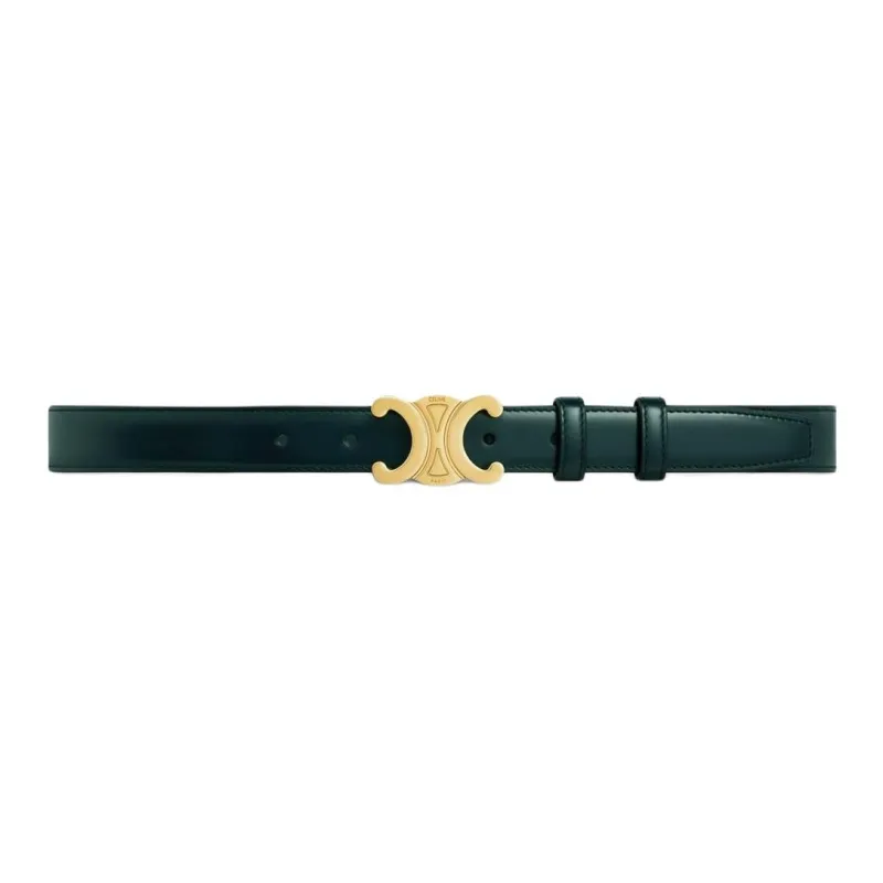 CELINE Bullhide Leather Belts Women's Green Width 2.5CM-1