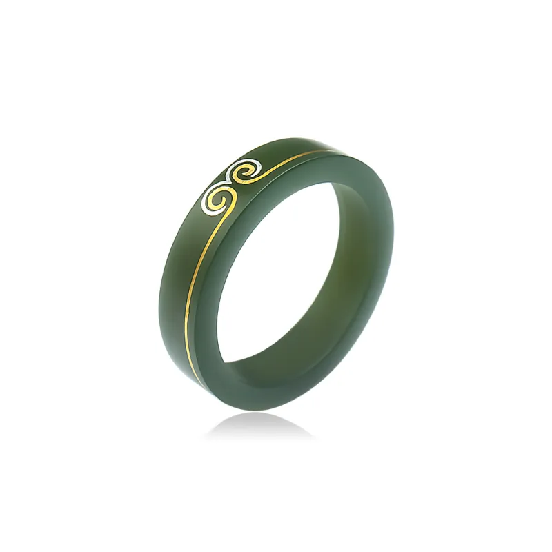 YINXIANGMOU Hetian Jade Rings Green Jade Unisex-4