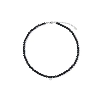 AWE 925 Sterling Silver Girlish New Chinese Style Black Agate Pink Crystal Fall And Winter Sweater Chain Women's