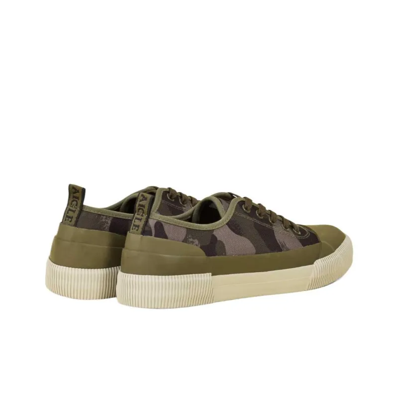 AIGLE Rubber Abrasion Resistant Low Top Canvas Shoes Men's Army Green-3
