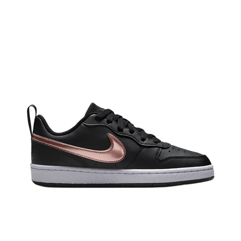 Nike Court Borough Anti Slip Wear Resistant Low Top Kids' Skateboarding Shoes Black Gold Unisex-1