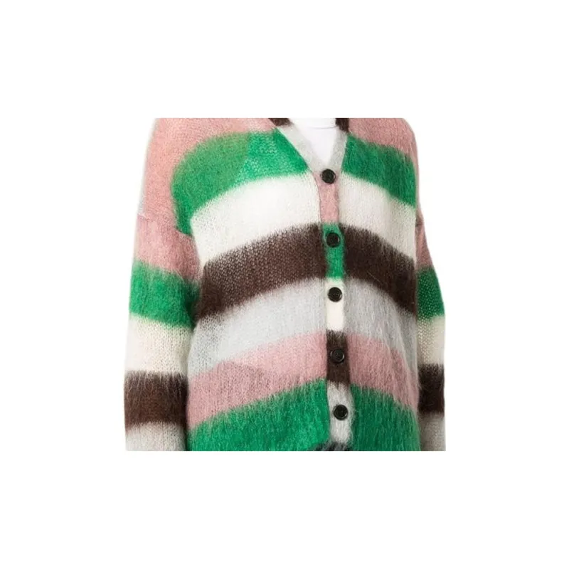 LOEWE Stripe Mohair Cardigan 'Green/Pink'-6