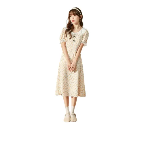 Tonlion Short-Sleeved Dresses Women's Sunflower Yellow