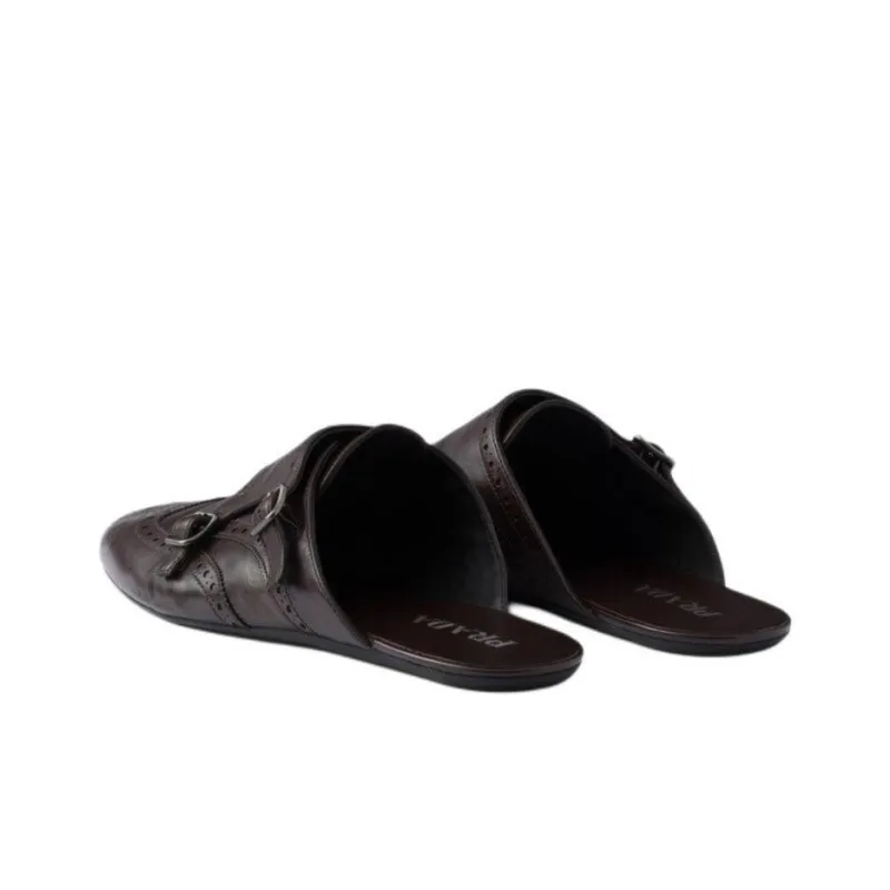 PRADA Odor Resistant Closed Toe Slippers Men's Brown-4