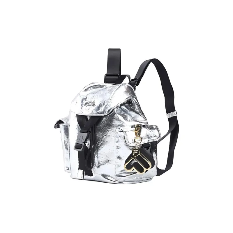 FILA Polyurethane Synthetic Leather Backpack Women's Silver-1