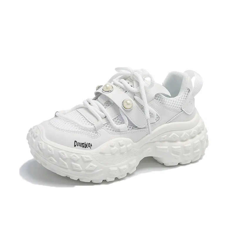 Budding Bear Slip Resistant, Abrasion Resistant, Breathable, Height Increasing Low Top Chunky Sneakers Women's-25
