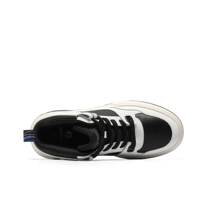 NAVIGARE Small Sailboat Height Increasing High Top Skateboard Shoes Men's Black White-3