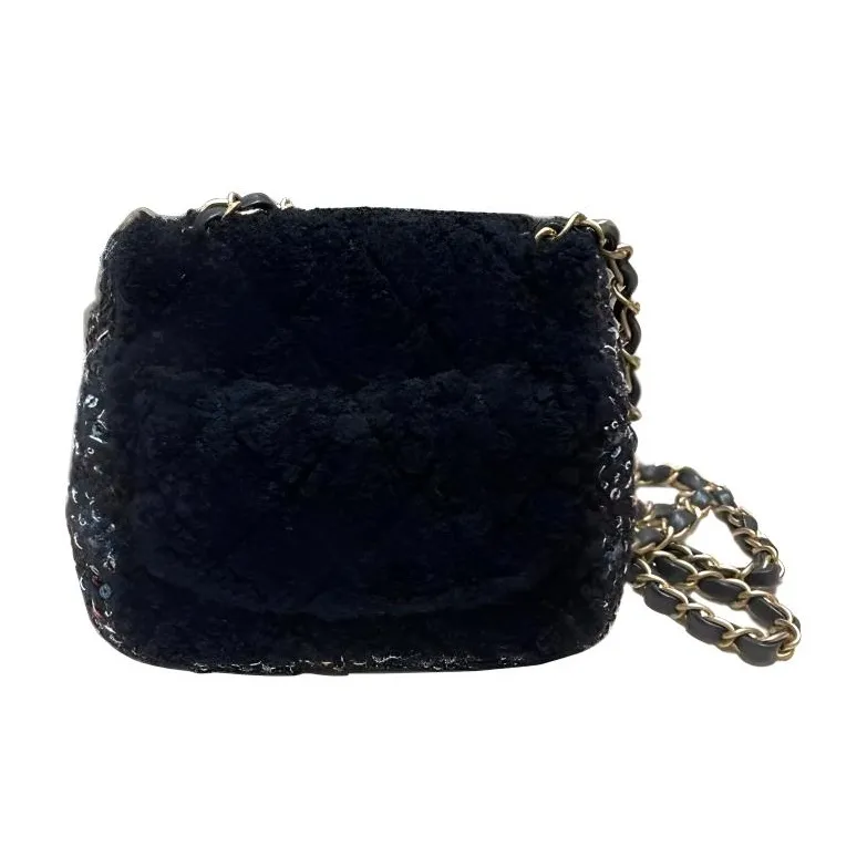 CHANEL Tweed Flap Bag Shoulder Bag Women's Black & Gold-1