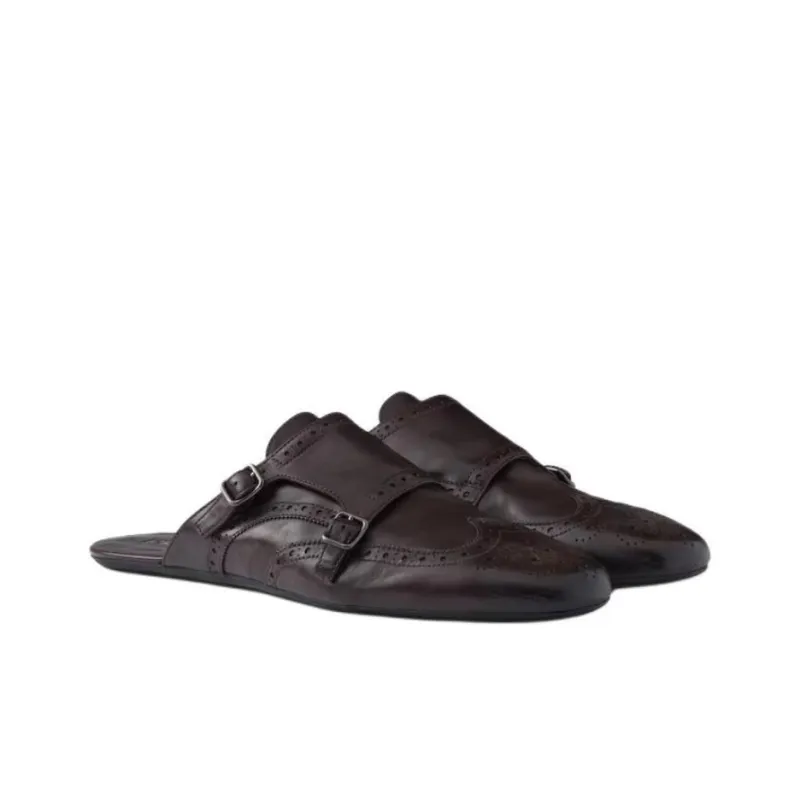 PRADA Odor Resistant Closed Toe Slippers Men's Brown-1