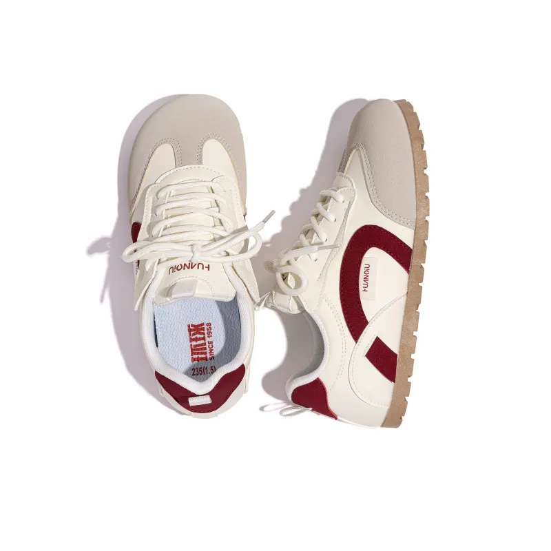 HUANQIU Abrasion Resistant Cushioning Low Top Casual Shoes Women's Beige Red-5