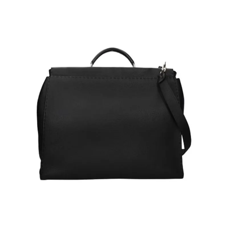 FENDI Peekaboo Leather Tote Bag Single Shoulder Crossbody Handbag Men's Black-2