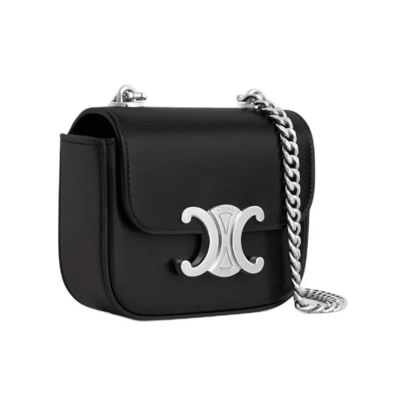 CELINE Triomphe Shiny Calfskin Crossbody Bag, Shoulder Bag Mini Women's Black-1