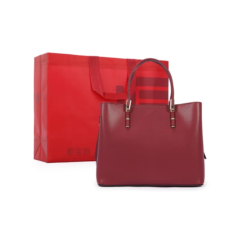 Dubaolu Cow Leather One Shoulder Crossbody Bag Multi Functional Wrist Handbag Large Size Women's Red/Apricot/Black-0