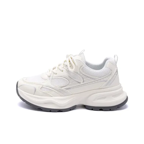 HUANQIU Height Increasing, Lightweight, Breathable, Slip Resistant Low Top Casual Running Shoes Women's Beige
