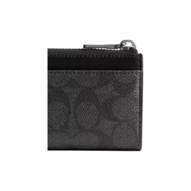COACH L Zip Waterproof Canvas Keychain Wallet Card Holder Mini Men's Coal-3