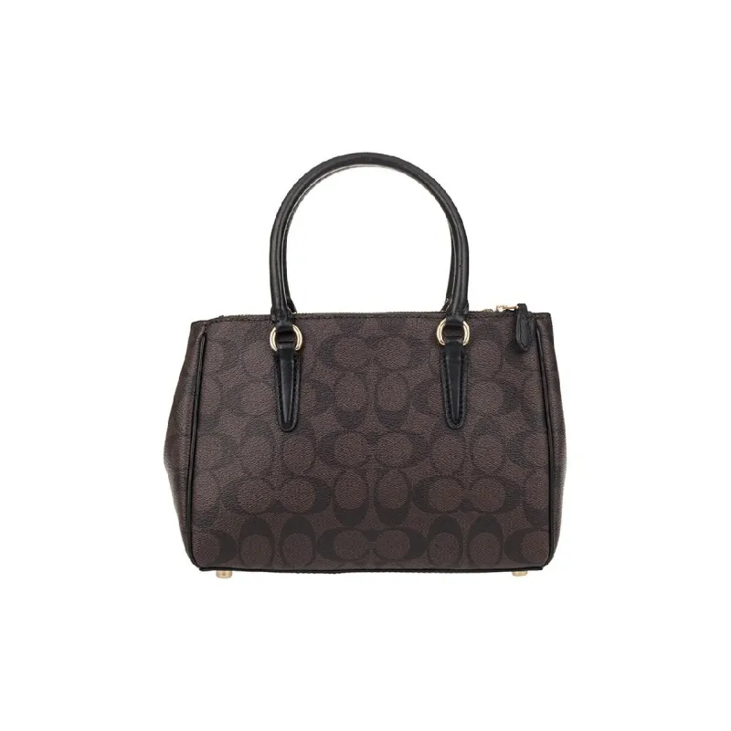 COACH Surrey Leather Shoulder Bag Crossbody Bag Handbag Medium Size Women's Brown Black-3