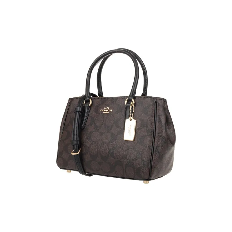 COACH Surrey Leather Shoulder Bag Crossbody Bag Handbag Medium Size Women's Brown Black-1