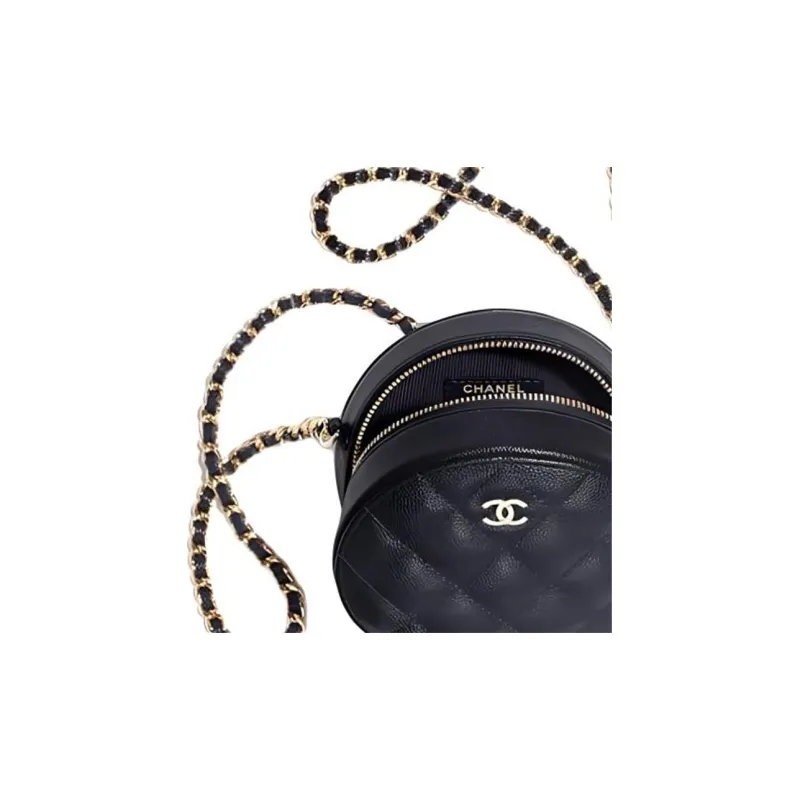 CHANEL 19Bag Litchi Grain Cow Leather Round Bag, Shoulder Bag, Crossbody Bag Women's Black-4