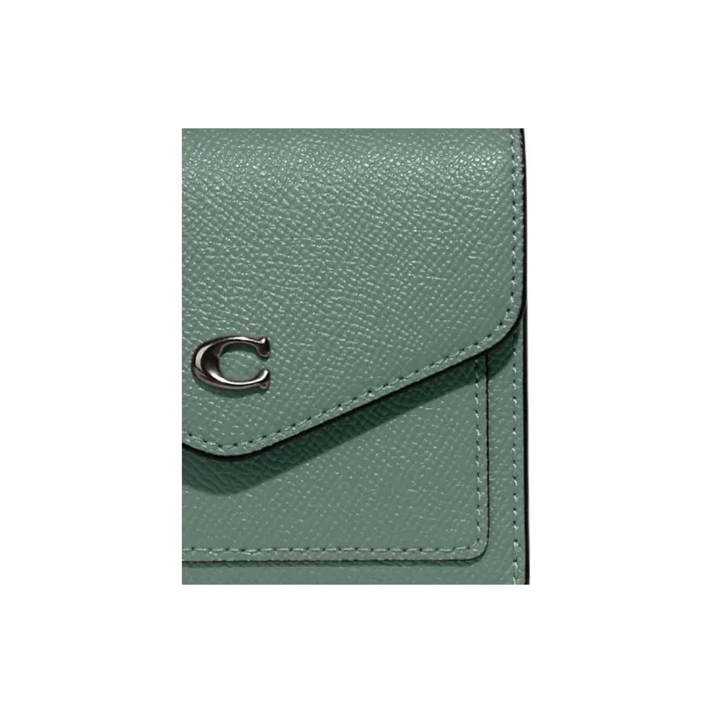 COACH Wyn Cross-Stitch Leather Coin Purses Wallets Small Size Women's Green-1