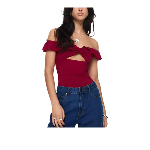 PRINCESS POLLY BE CAREFUL OFF THE SHOULDER BODYSUIT Bodysuits Women's Red/Red