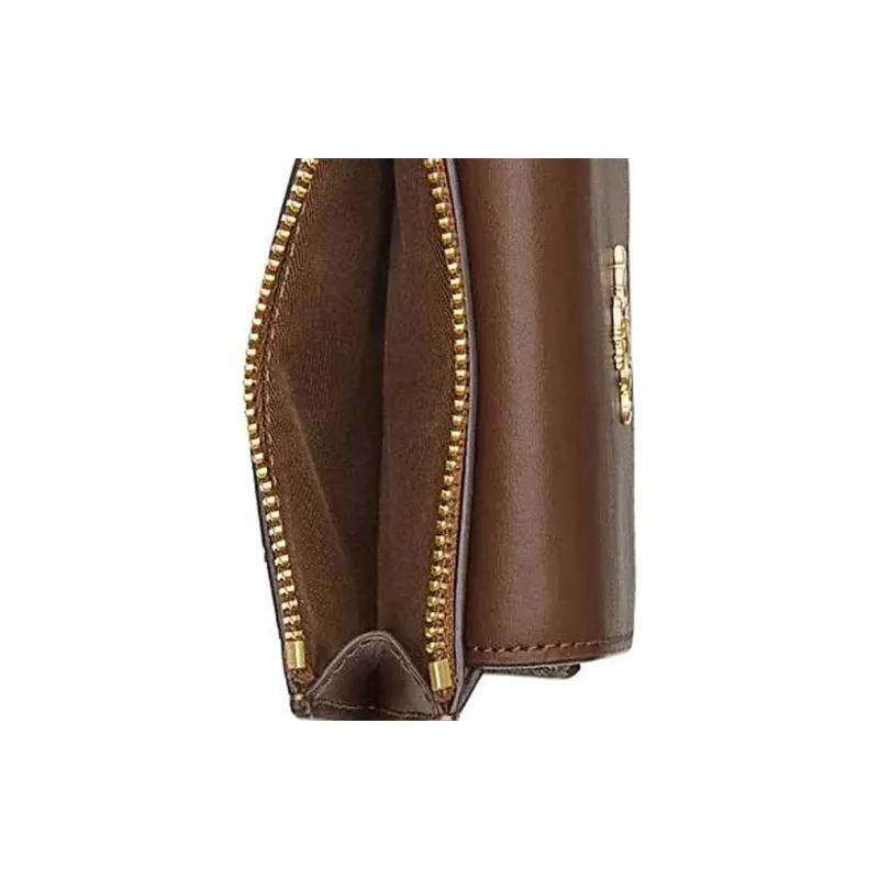 COACH Card Case PVC With Cow Split Leather Card Holder Women's Khaki & Saddle Brown-2