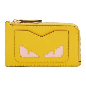 FENDI Calfskin Card Holder Women's Yellow