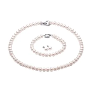 Beth Jewelry Freshwater Pearl Necklace Stud Earrings And Bracelet Set Women's