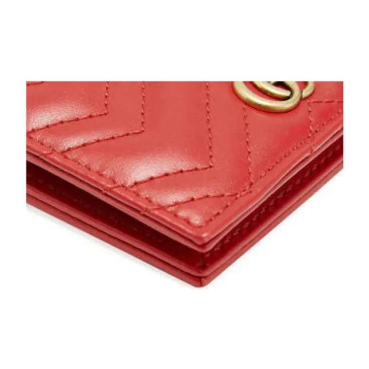 GUCCI Marmont Leather Wallet Money Clip Card Holder Women's Red-4