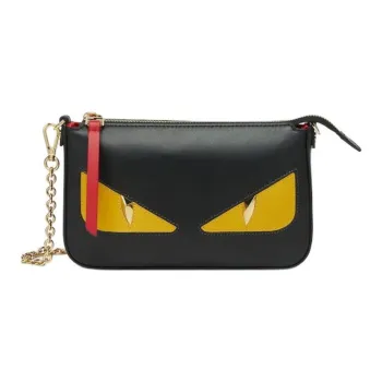 FENDI Baguette Calfskin One Shoulder Crossbody Clutches Women's Black