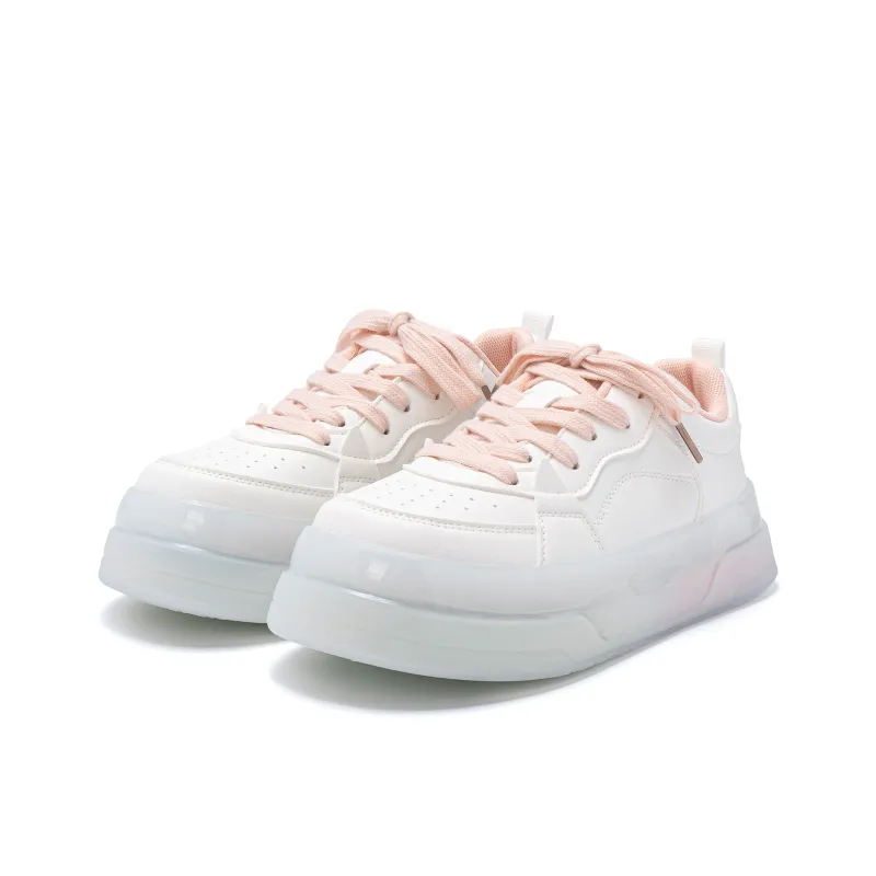 HUANQIU Height Increasing Slip-Resistant Low-Top Skateboard Shoes Women's White And Powdery-3