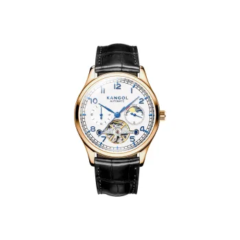 KANGOL Mechanical Movement Soft Breathable Leather Strap Watch Men's Watches White Dial