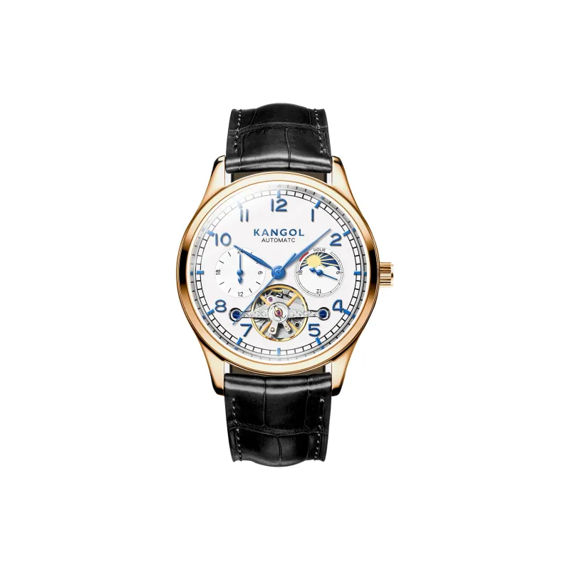 KANGOL Mechanical Movement Soft Breathable Leather Strap Watch Men's Watches White Dial-0