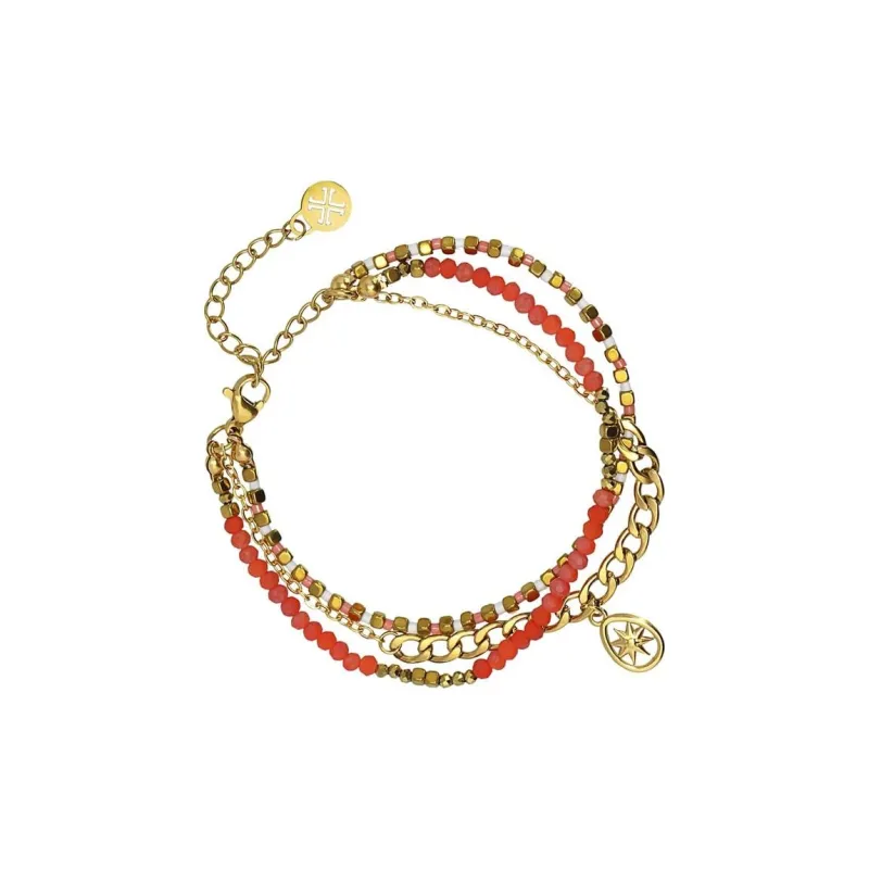 ANARTXY Surgical Steel Glass Red Iron Oxide Bracelets Women's Yellow/Red-2