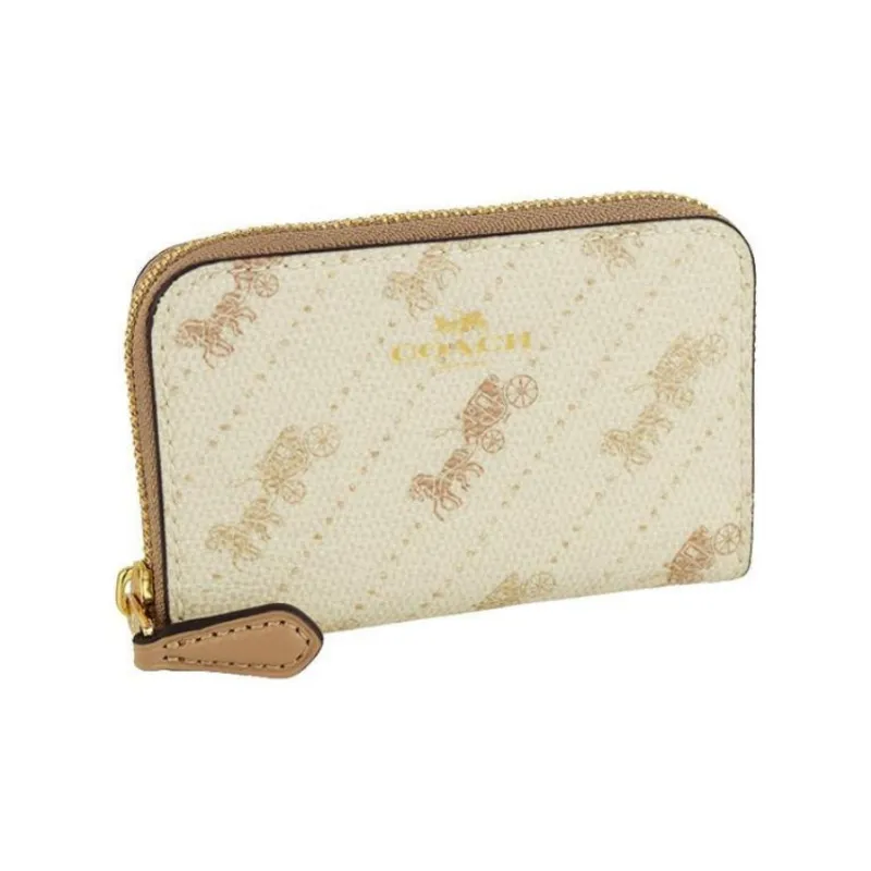 COACH Leather Paneled Canvas Coin Purse Wallet Women's Beige Brown-1