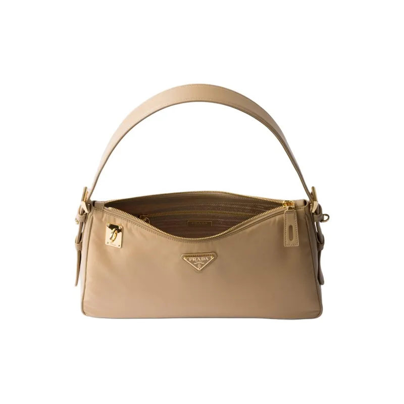 PRADA Recycled Nylon Handbag, Shoulder Bag Tubas Women's Camel Brown-4