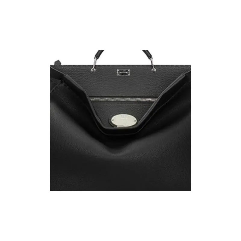 FENDI Peekaboo Leather Tote Bag Single Shoulder Crossbody Handbag Men's Black-3