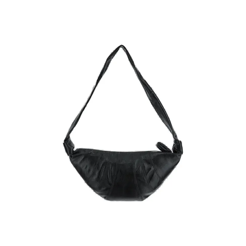 Lemaire Cotton Croissant Bag Goat Horn Puffy Shoulder Bag Medium Size Women's Black-0