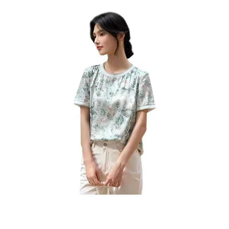 XWI SS24 Shirt Women's White Base With Green And Red Floral-0