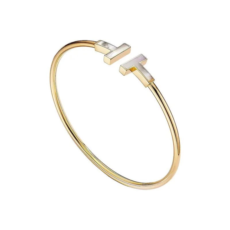 TIFFANY & CO. 18K White Gold, Mother Of Pearl Bangles Unisex Gold-2