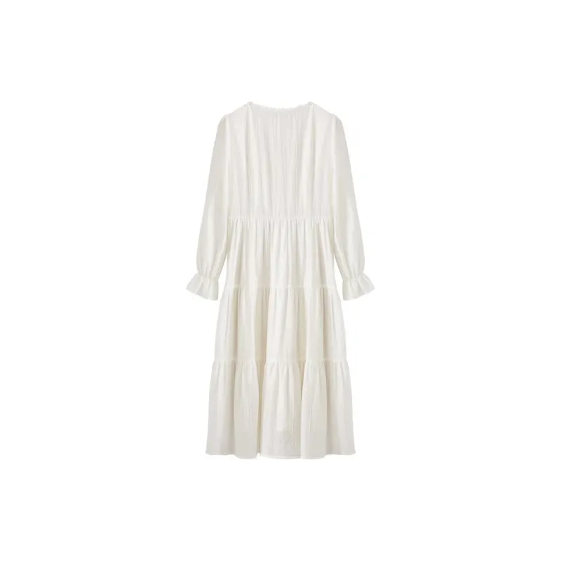 XIANGYING Long Sleeved Dress Women's Beige-1
