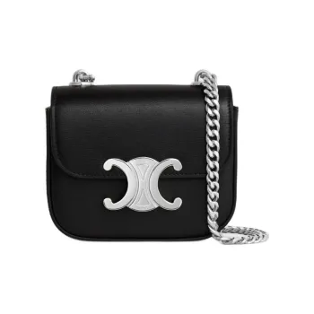 CELINE Triomphe Shiny Calfskin Crossbody Bag, Shoulder Bag Mini Women's Black