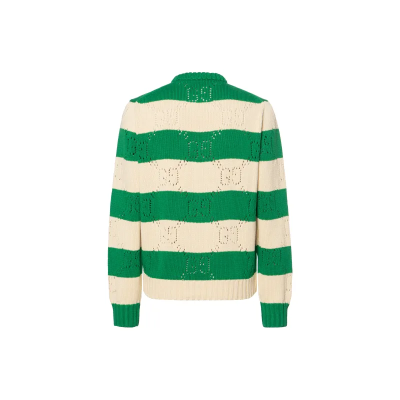 GUCCI Gg Lace Striped Knit Sweater-1