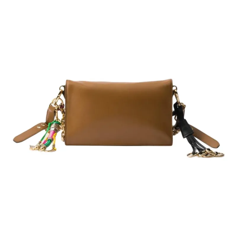 PRADA Soft Sound Calfskin Shoulder Bag Trumpets Women's Caramel-2